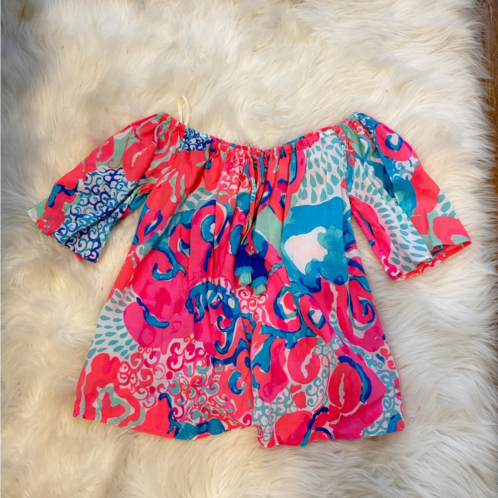 Lilly Pulitzer Off-Shoulder Top in Pink and Blue